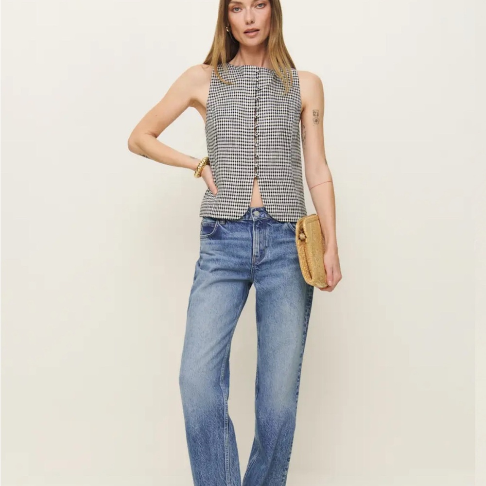 Reformation Black and White Checkered Blouse - SIZE L